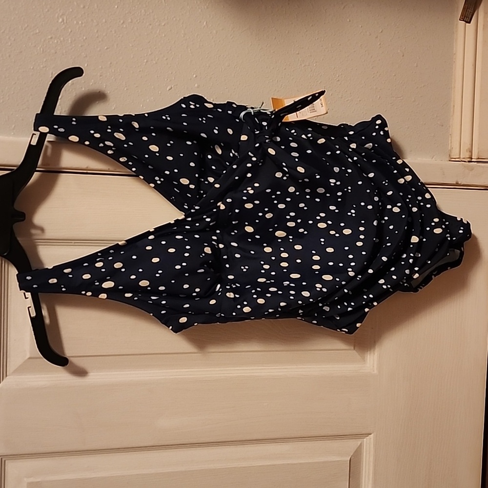Kona Sol Swim suit navy blue polkadot 16W
